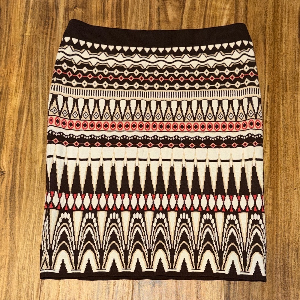 Etcetera women small 4 6 skirt pencil 
Brown tan white sweater Patterned Knit